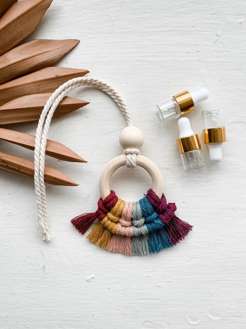 Colorful Essential Oil Diffuser Car Handmade Cotton Hanging Macrame Hanger Rear View Car