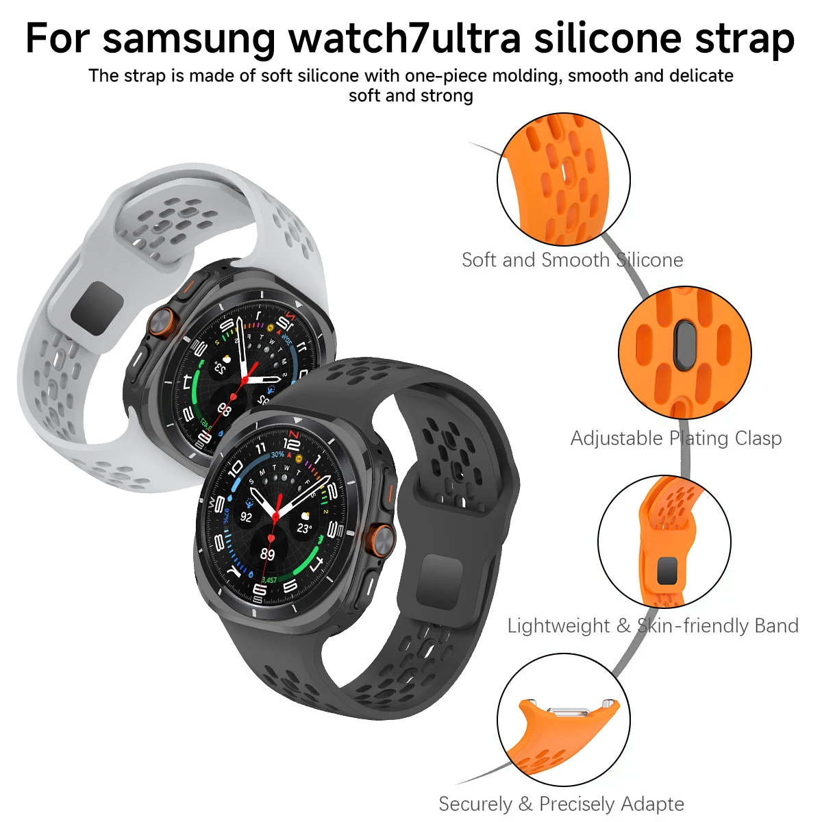 Soft Breathable Silicone Band for Samsung Galaxy Watch 7 Ultra 47mm Sports Loop Strap No Gaps Bracelet for GALAXY 7 ULTRA 47MM