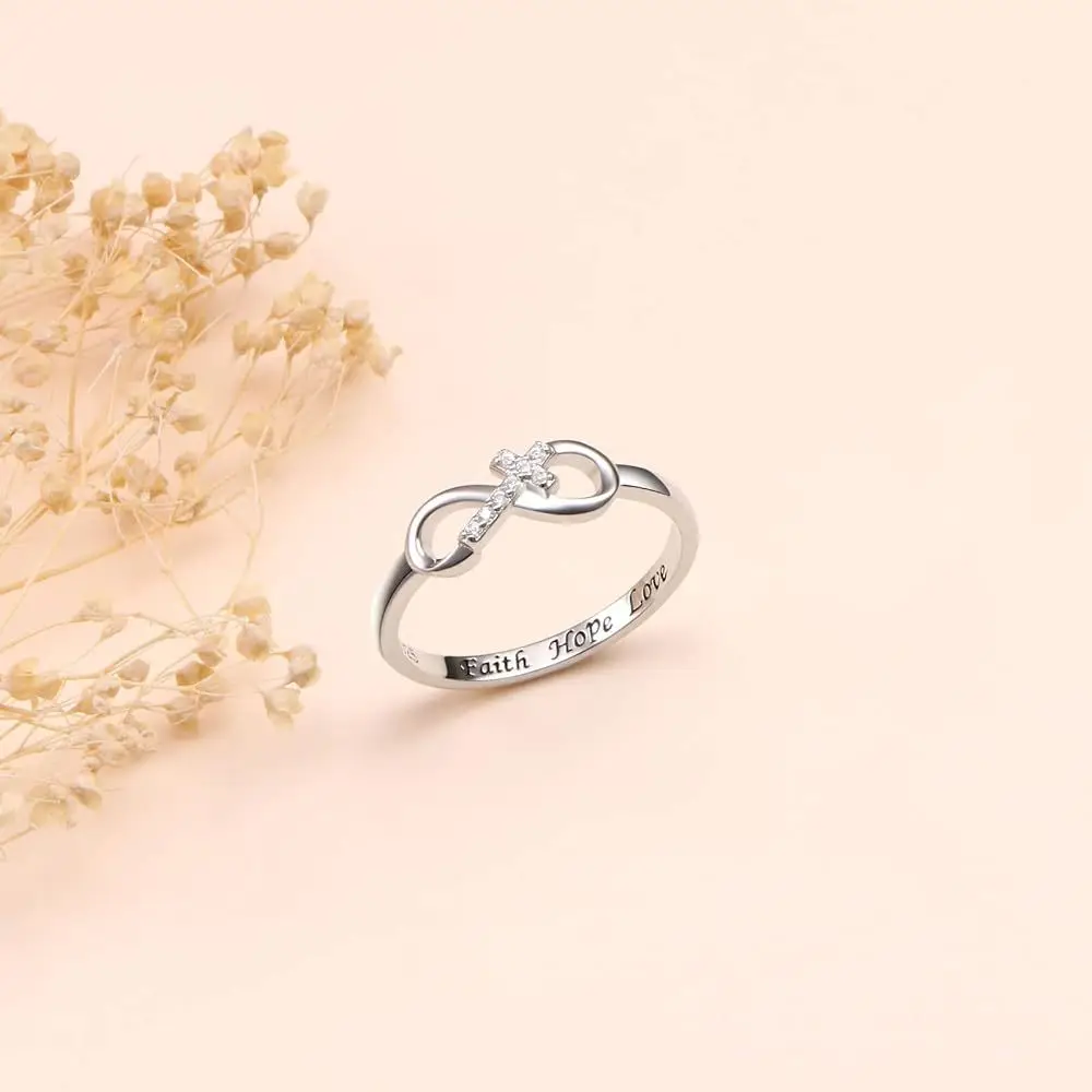 Fashion 925 Silver Faith Hope Love Cross Ring Purity True Love Adjustable Cross Wrap Ring Christian Jewelry Gift for Women