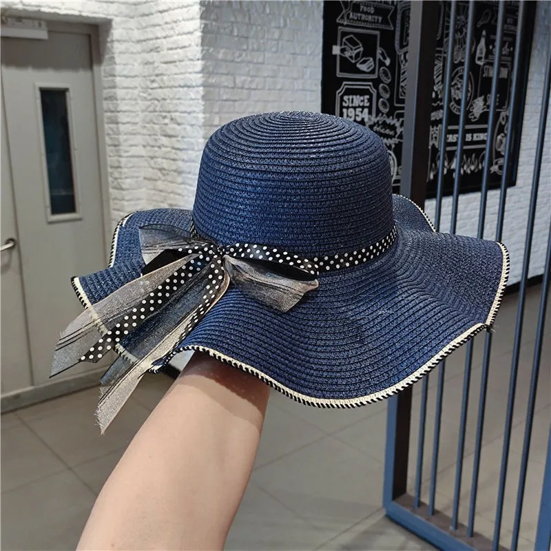 Hot Sale Wholesale New Beach Straw Hat Summer Large Brim Foldable Wavy Straw Hat Outdoor Sun Visor Sun Hats