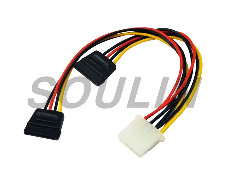 Китай кабель для передачи данных Спаситель 12 дюймов LP4 в 2 X правый угол фиксации SATA Мощность Y кабель сплиттер