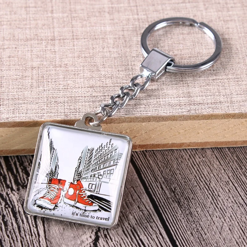 
Custom Wholesale Double-sided Literary style Crystal Glass Key Ring Glass Keychain 