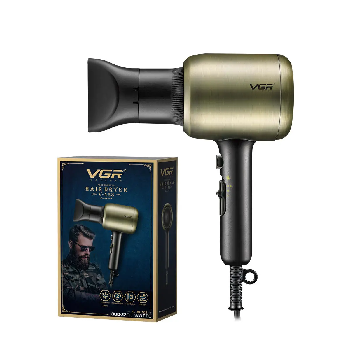Vgr V-453 New Design 1800-2200w Powerful Electric High Speed Salon Professional Hair Dryer
