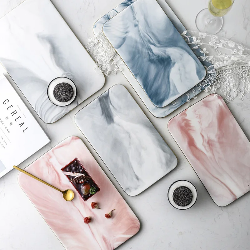 Wholese 12 inch Nordic Marble Phnom Penh Creative Home Rectangular Porcelain Tray