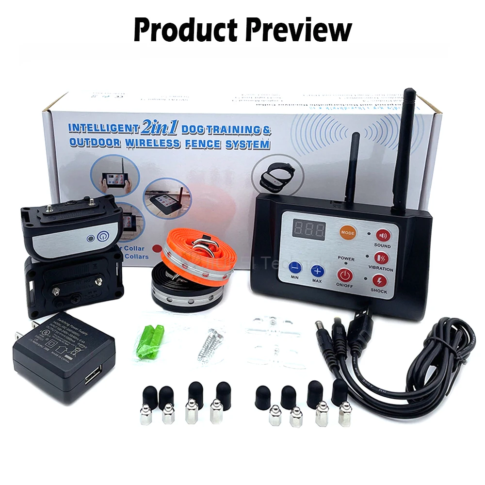 883 2-in-1 Wireless System Dog Electric Fence Mode &Dog Training Mode Waterproof Rechargeable LED displays Buzzer electric shock