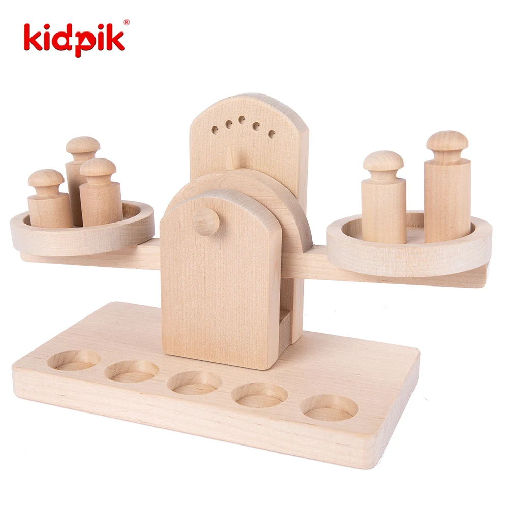 Low Moq Logical Thinking Toy Hand-Made Montessori Wooden Balance Build Block Balance Scale Beam Balance Weighing Scale