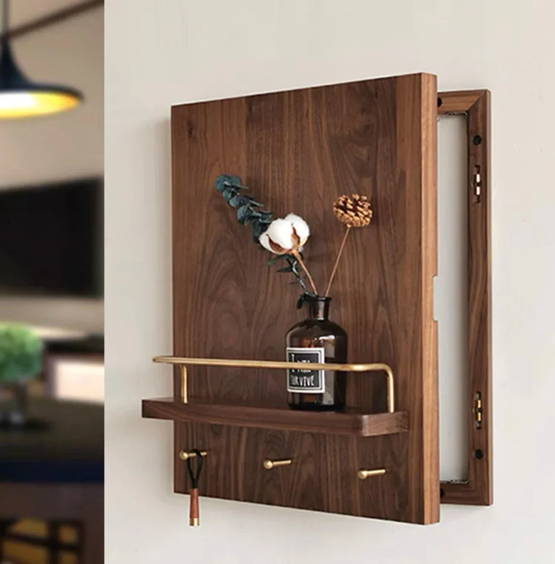 Hot Sales Farmhouse Decorative Walnut Electricity Meter Box Cover Wall Mount Wood on Hinges