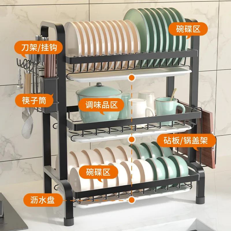 2025 Hot Sell New Design Kitchen Bowl Drain Storage Racks Cabinet Storage Holder Rack 3 Layers Iron Dish Rack