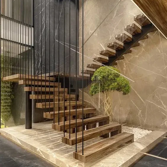 Australia Standard Solid Wood Staircase Glass Stair U-Shape Straight House Stairs