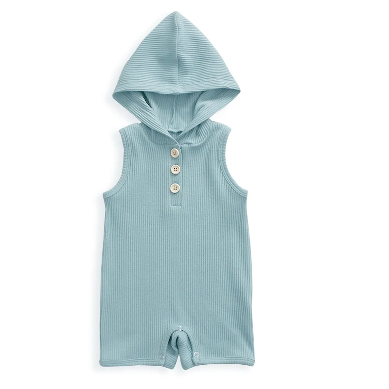 Hooded ribbed romper cotton sleeveless baby clothes bodysuit baby boy jumpsuit