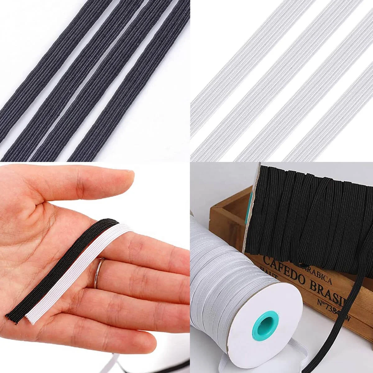 Stretchy Band Elastic Strap 6mm Elastic Tape for Sewing 1/4 Inch Flat Elastic Band Rolls 70 Yards Black & White Elastic Band