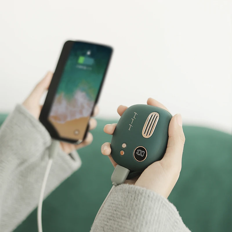 
Maoxin new arrival cute mini green rechargeable 5000mah hand warmer power banks with digital display for power and temperature 