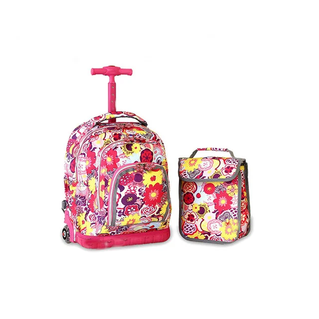 Customized Printing Patterns Pack With Lunch Tote Bag For Kids Lovely School Backpack With Wheels