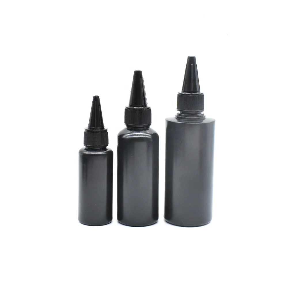 refillable Black PE plastic ink pigment applicator bottle 50ml 150ml 250ml plastic glue paint bottle with tip cap