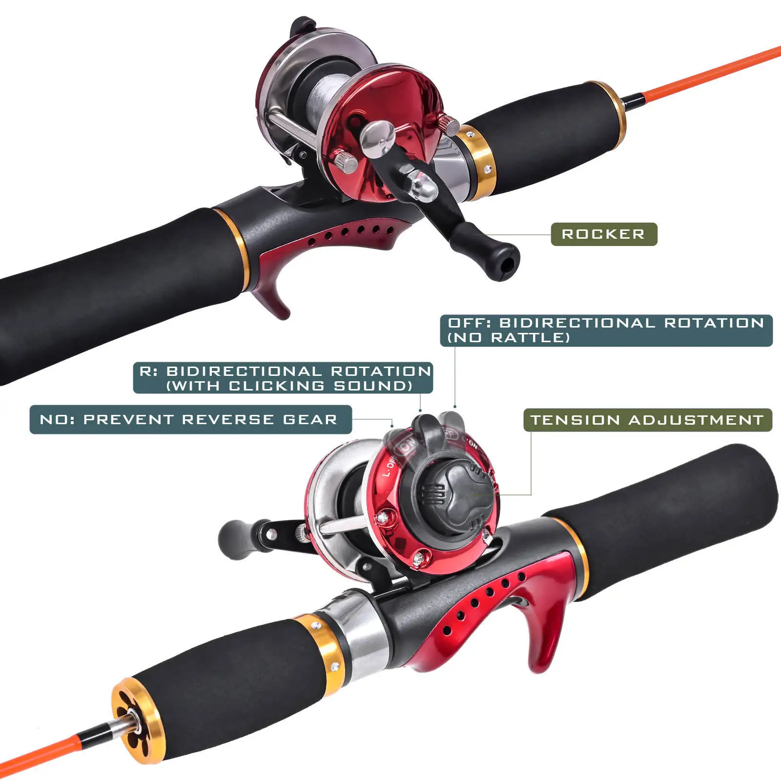 Wholesale 50cm red ice fishing rod suit, hard drum wheel bait suit raft fishing gear