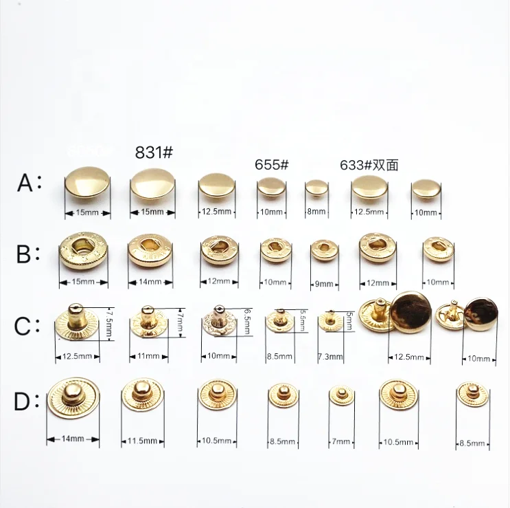 OEM decorative accessories logo design round press shirt bag cloth brass Zinc alloy cover custom metal snap buttons for clothes