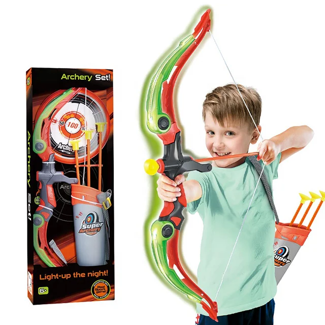 Outdoor Sports Game Bow & Arrow Light Up Archery Toy Set For Kids 6 - 12 Years With Suction Cup Arrow 3 Pcs