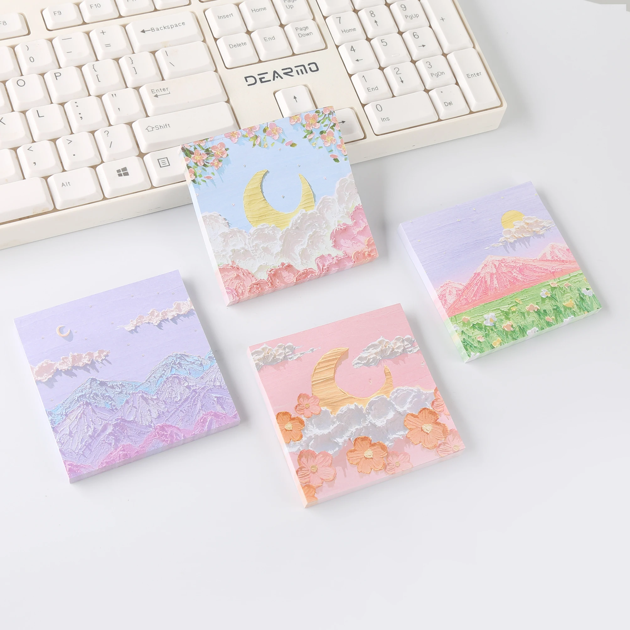 TTX New arrived lovely oil painting custom logo SquareShaped Neon Pink Memo Sticky Note custom memo pad sticky notes
