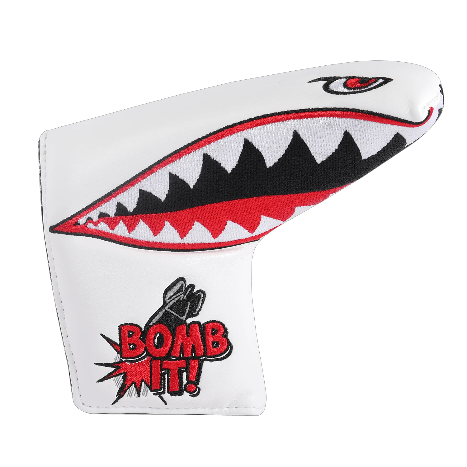 Drop-shipping Shark Bomb IT White PU Leather Strong Magnetic Closure Golf Head covers Blade Putter Cover