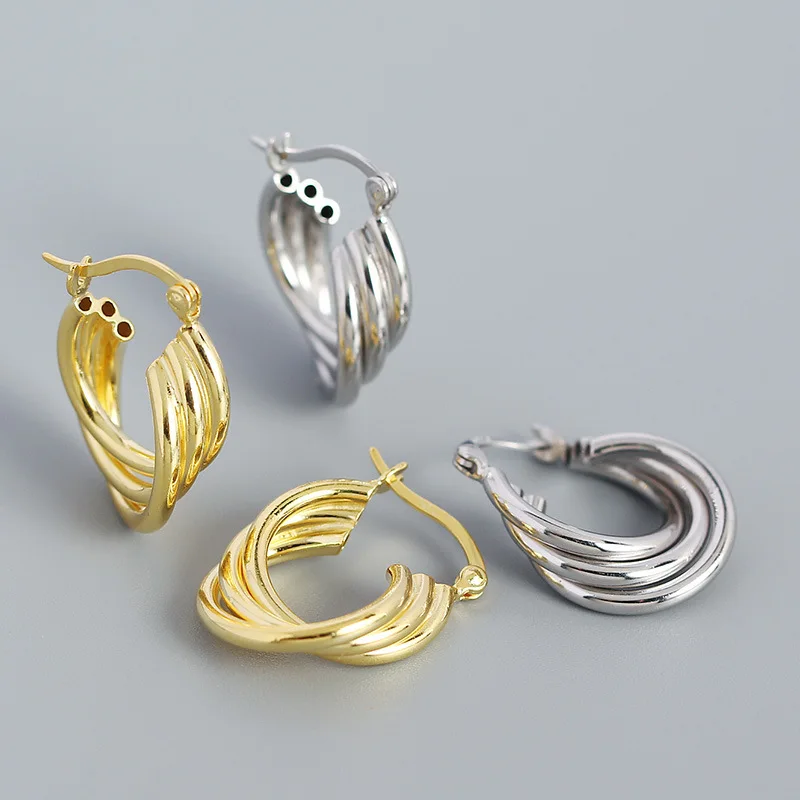 Chunky Twisted Gold Plated 925 Earrings Bold Rope Hollow Thick Small Hoops Earrings