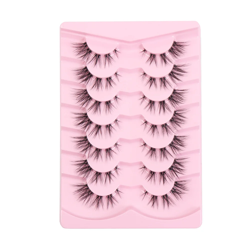 Europe 7 Pairs Half Lashes Cat Eye Clear Band Eye Tail Pull Long Natural Cross Half Eye False Eyelashes