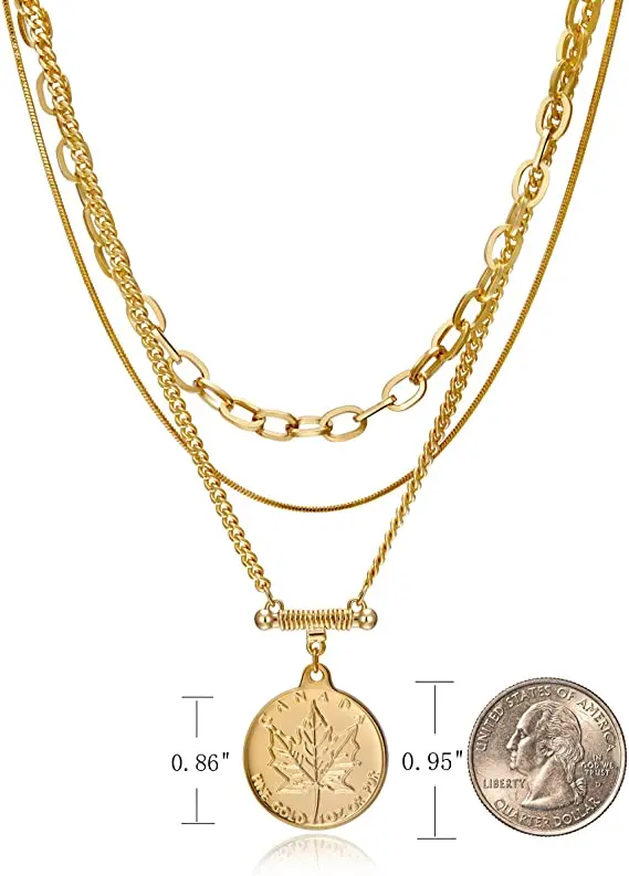 Многослойное ожерелье для женщин, 18K позолоченное, многослойное ожерелье с медальоном для монет, ожерелье с подвеской, многослойная цепочка, набор для женщин