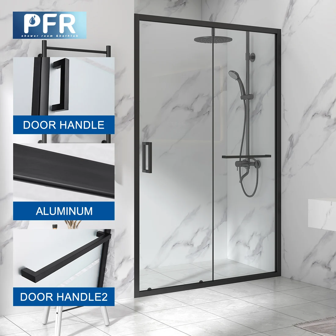 Hot sales custom size bathroom black aluminium alloy sliding door smart glass shower shower enclosure