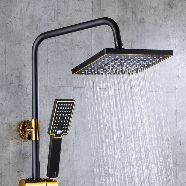 SANIPRO High Quality Bathtub Tap Hot Cold Water Mixer System Faucet Wall Mounted Square Bathroom Black Gold Shower Set