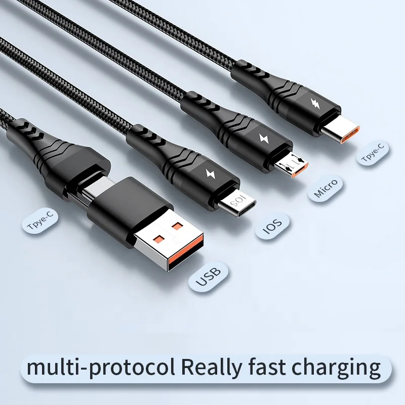 Factory Nylon Braided 6 in 1 USB C to USB C Cable Multi 3 in 2 Fast Charging Cable for iPads Laptop Tablets Phones
