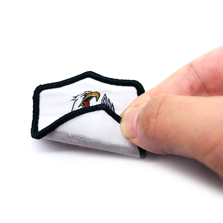 Wholesale merrow border custom brand name logo machine woven badges for uniform