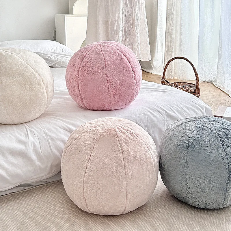 Nordic Ins Style Rabbit Hair Malisu Round Pillow Homestay Decoration Sofa Pillow Bedroom Chair Cushion Waist Pillow
