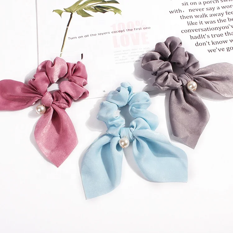 New Design Lady Hair Scrunchies Fashionable Ribbon Scrunchies Women Ponytail Holder Rabbit Ear Hair Ties Ropes Scrunchies