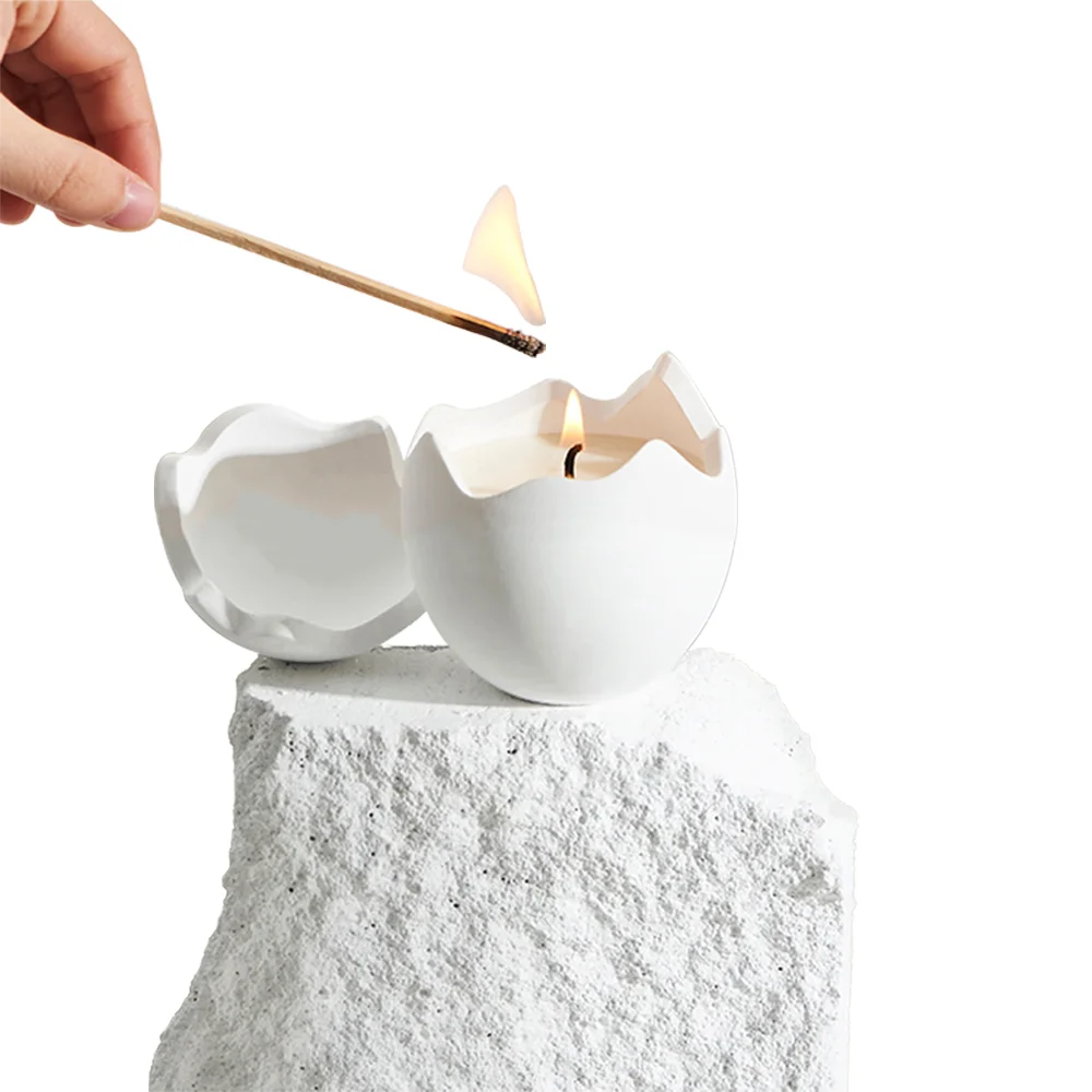 Wholesale Private Label  Egg Shaped Ceramic Candle Jars Ceramic Wholesale Unique Candle Jars for Candle Making