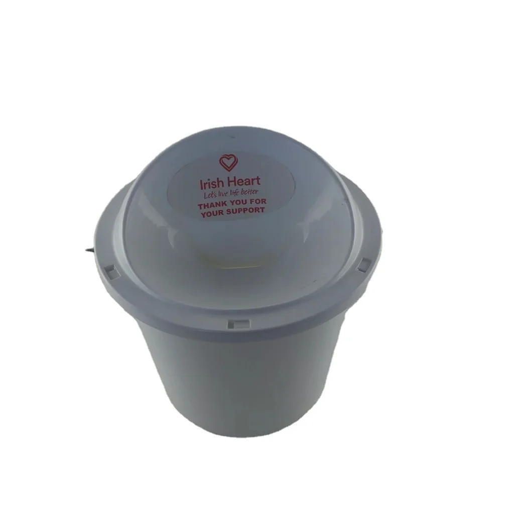 White money-box, plastic bucket with lid and handle for charity fundraising advice and voting mail storage and collection