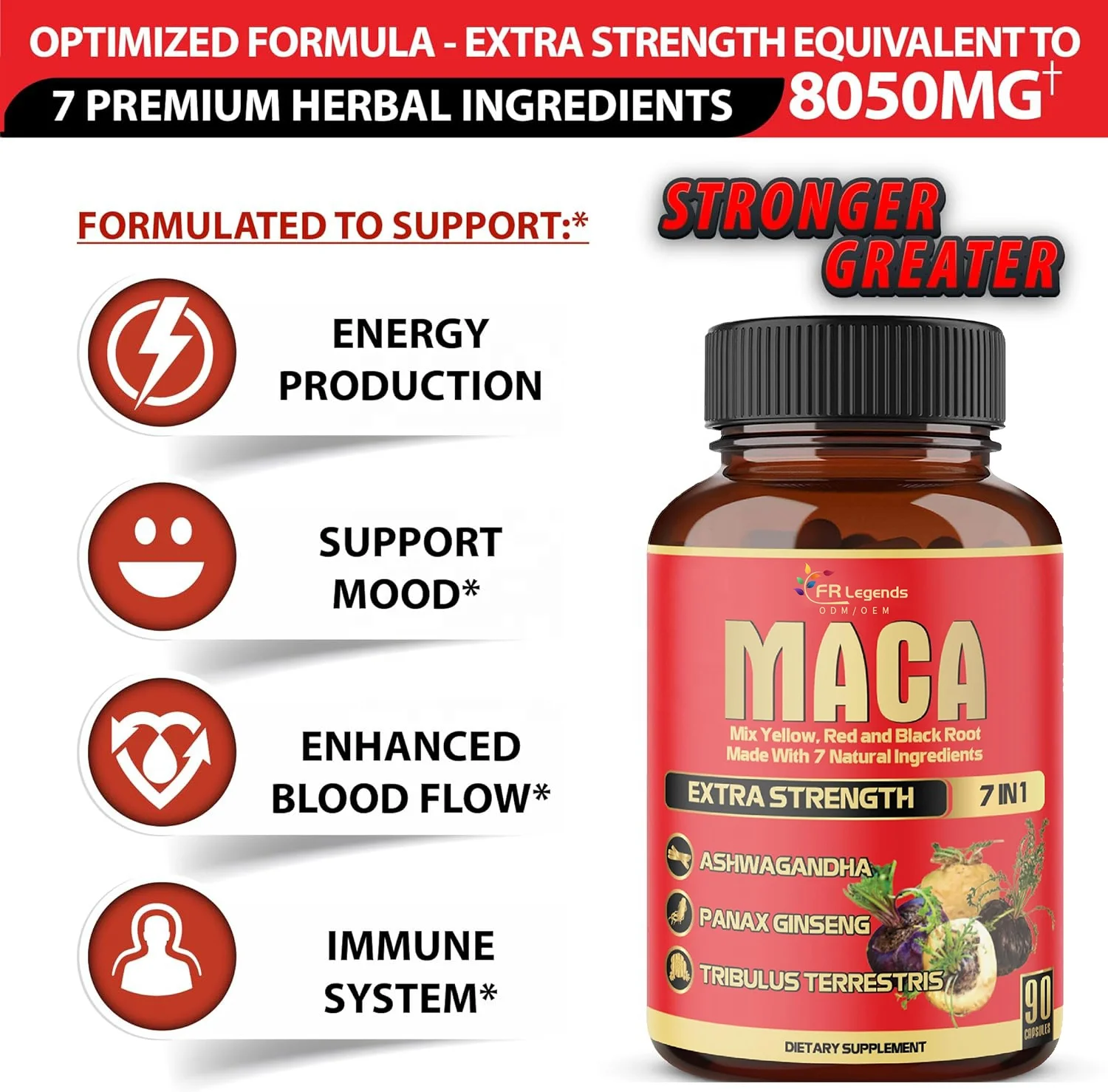 Hot Selling Premium Maca Roots Capsule Boost Energy Male Enhancement Pills Ultra High Potency Black Maca Capsules