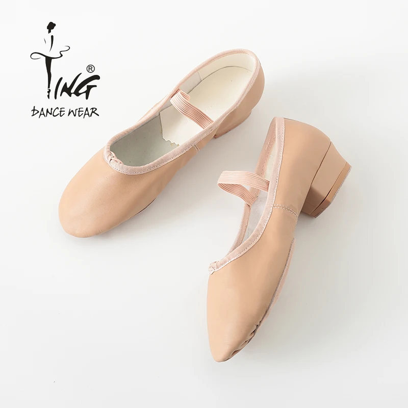 Ting dance leather teacher shoes indoor shoes medium thick heel dance shoes dance teacher practice wear