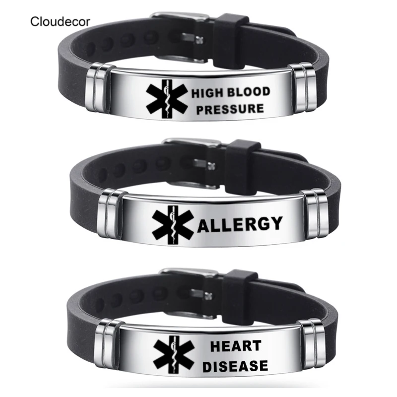 Нержавеющая сталь жизнь силиконовый браслет для диабетиков, диабет предупреждение пользовательские имена логотип браслеты медицинский силиконовый резиновый браслет