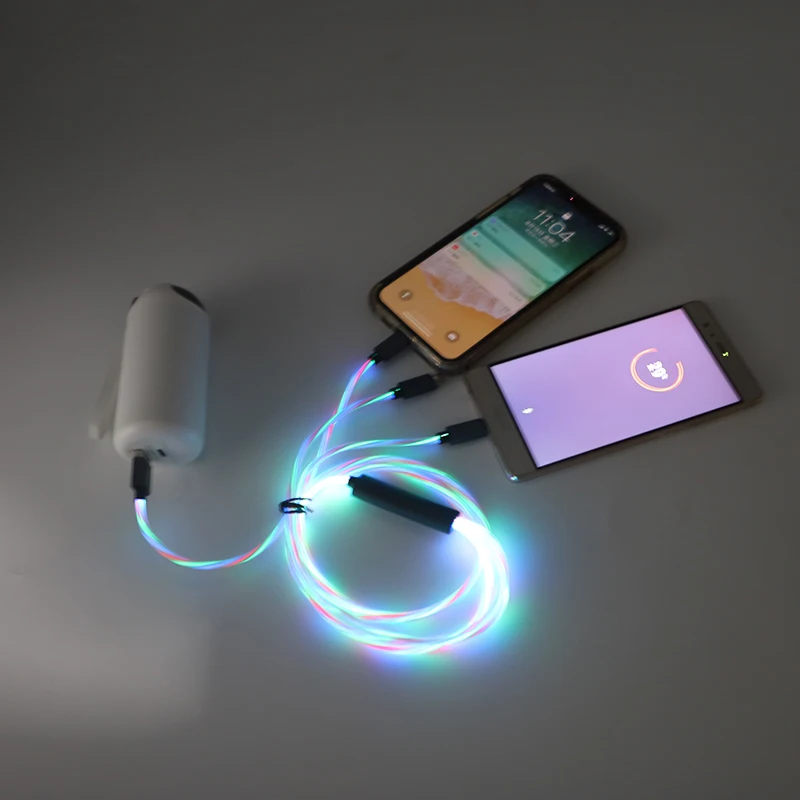 led flowing light Fast Charging 3 in 1 Micro Type c 3A Quick Charger Led Charging USB Cable