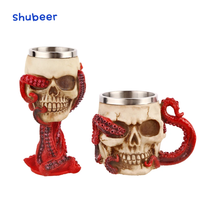 Halloween Red Octopus foot mug 3D tall resin cup Octopus resin stainless steel cup
