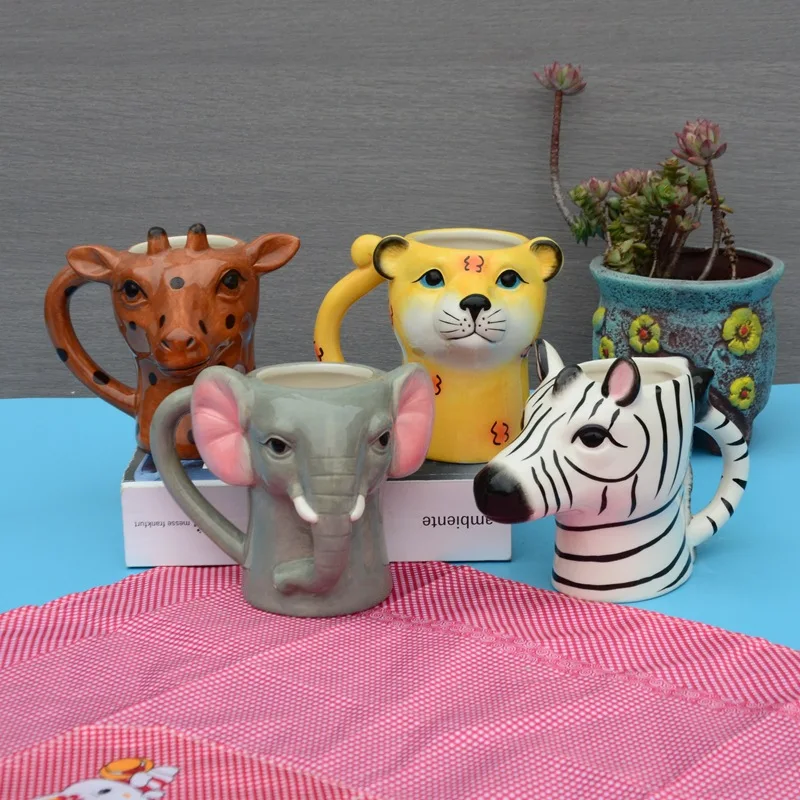 Hot selling cute creative ceramic mug animal cartoon boiling water cup painted coffee milk breakfast cup