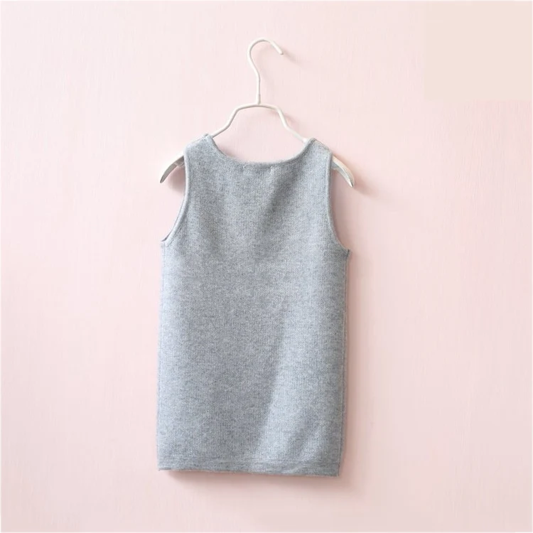 Custom knitted cotton sleeveless casual kids baby girls sweater dress with bow and pockets