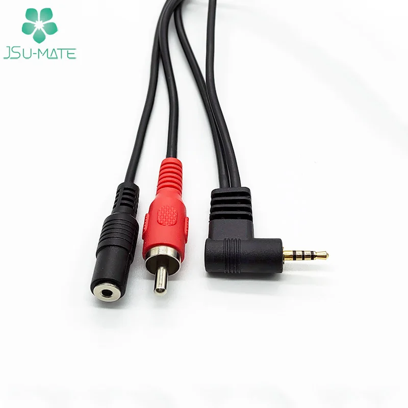 Gold Plating 90 Angle 2.5mm TRRS Male To Mono Female Plug RCA Cable High Quality Y Stereo Cable Mono Cable