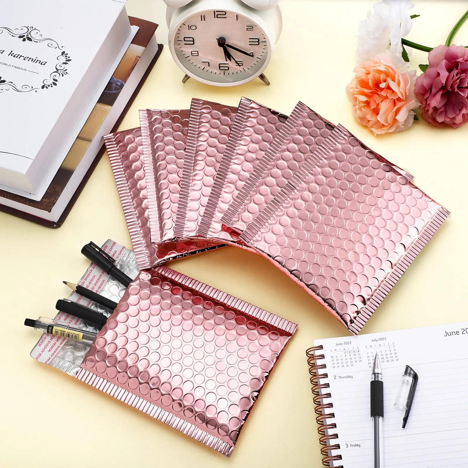 Custom Logo Rose Gold Metallic Mailer Shipping Envelope Padded Postal Satchels Bubble Poly Packaging Mailing Bag