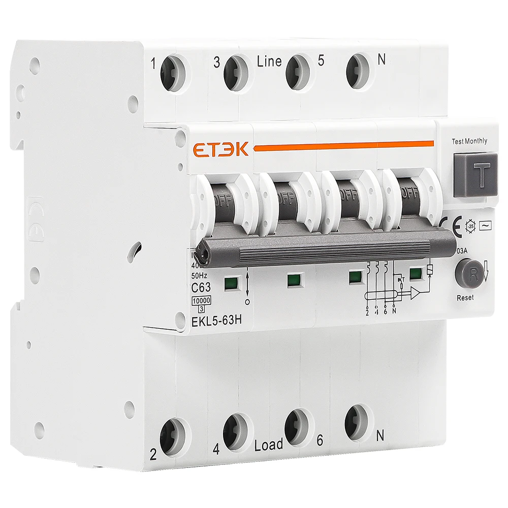 ETEK Type AC 3Pn RCBO  63A   C Curve breaker protection devices of three-phase circuit disjuntor disjuntor de corrente residual