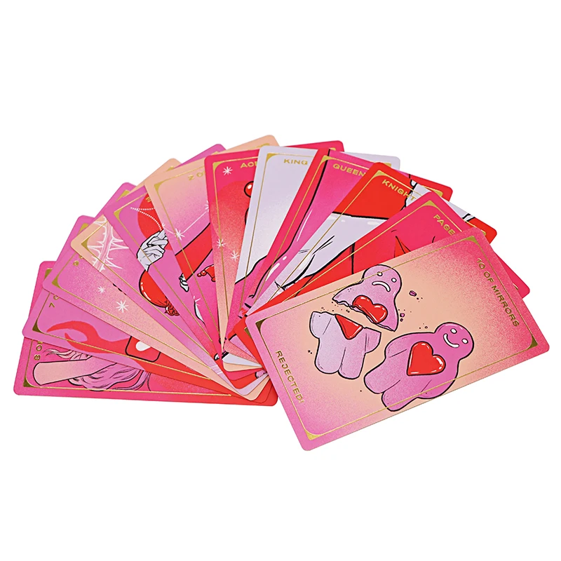 OEM Custom Printing Wholesale Print Your Own Pink Rose Love Box Gold Foil Edge Paper Tarot Card Decks With Guidebook