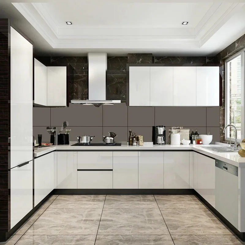 Foshan Luxury Kitchen Cabinet High Gloss White Pull Down Kitchen Cabinet MDF Kitchen Sink Cabinet