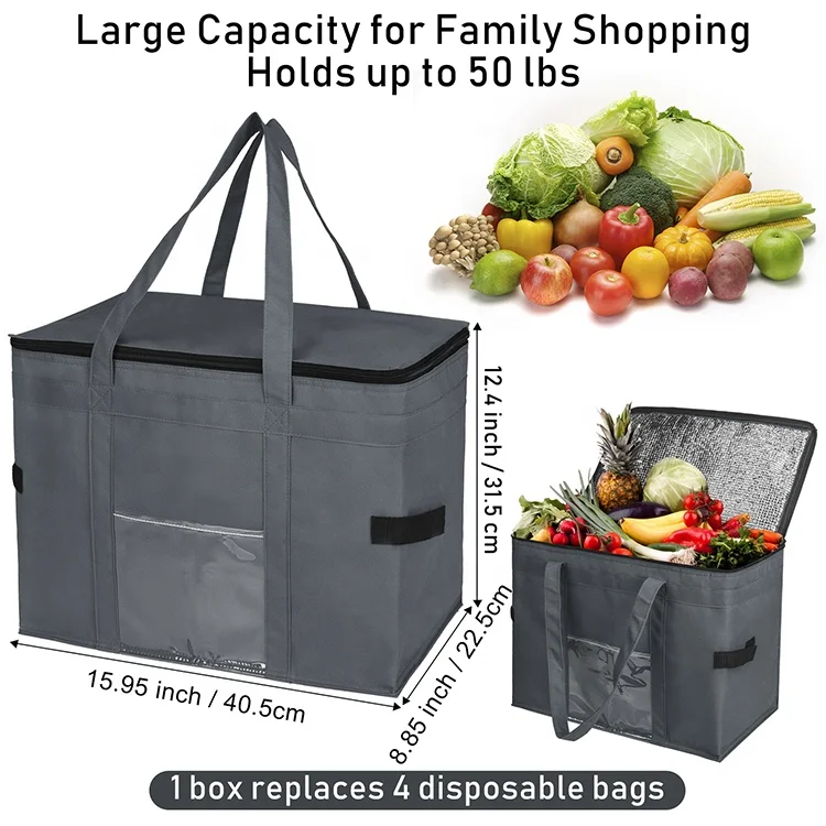 Высококачественные индивидуальные большие складные сумки для покупок, Термосумка из полиэстера большой емкости для доставки продуктов