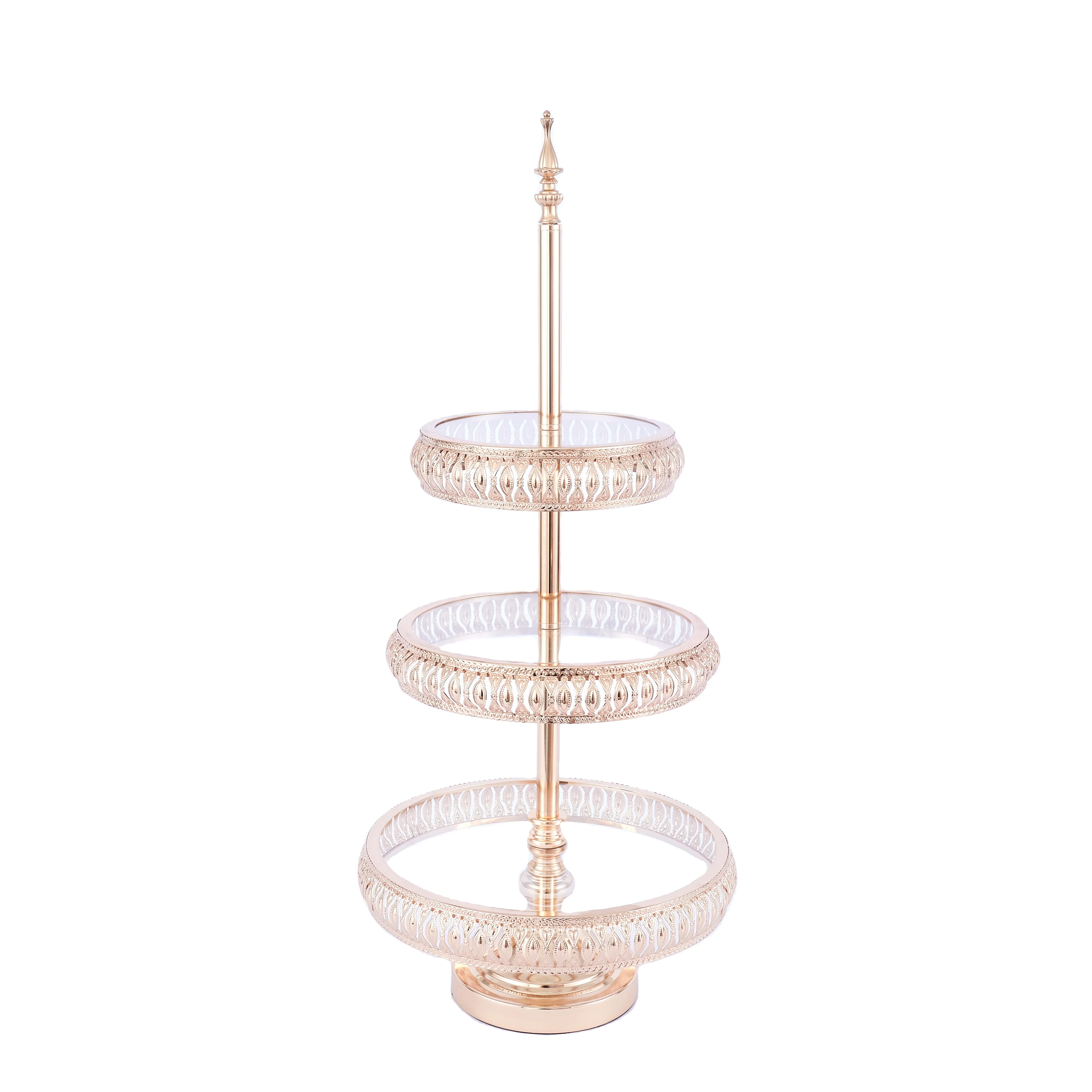 Wholesale Round Silver Wedding Cupcake Display 2 Tiered Dessert Tray 3 Tier Cake Plate Stand with Handle