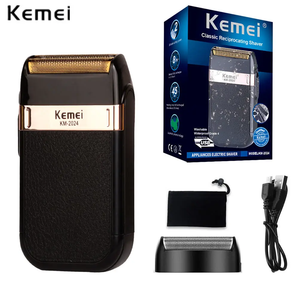 KEMEI KM-2024 Electric Foil Shaver Beard Trimmer Metal Rechargeable Foil Shaver Barber Machine Trimmer Razor