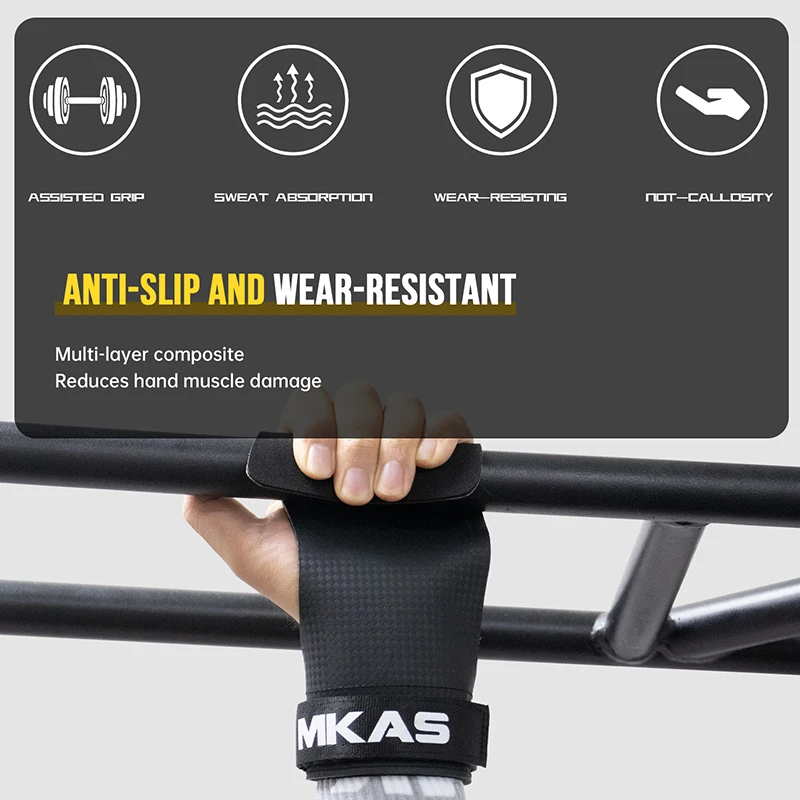 MKAS Hypalon Adjuebal Glossy Rubber Grip Weight Lifting Training Protect Palm Hand Lifting Grip Gloves Gymnastics Grips